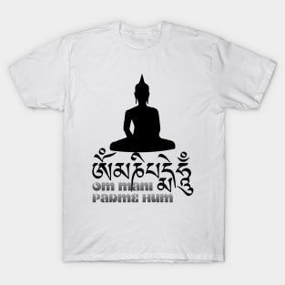 Tibetan Buddhist Mantra Om Mani Padme Hum with Buddha T-Shirt